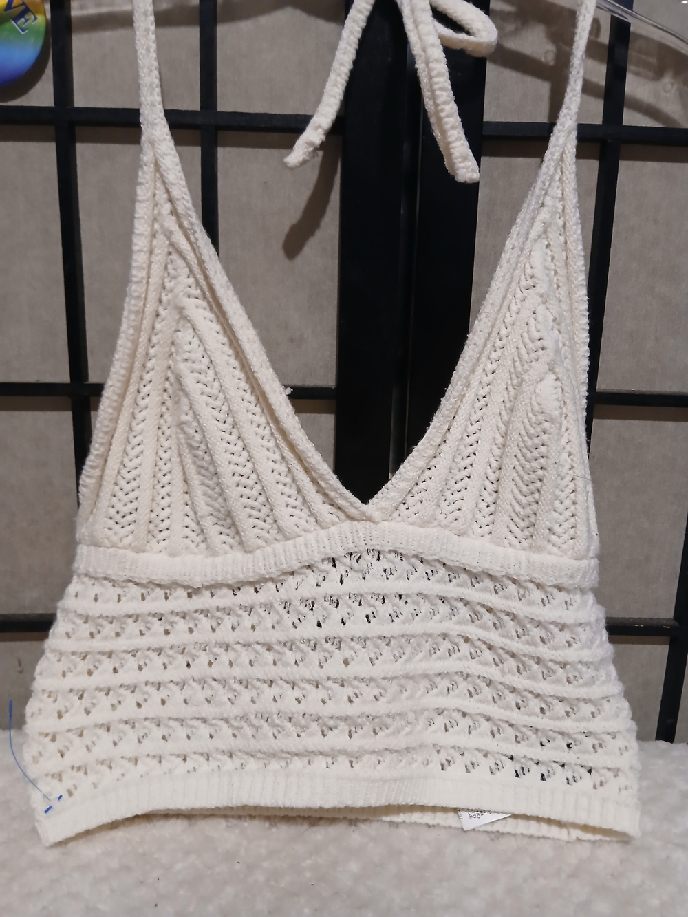 SHEIN Cream Crochet Knit Halter Crop Top